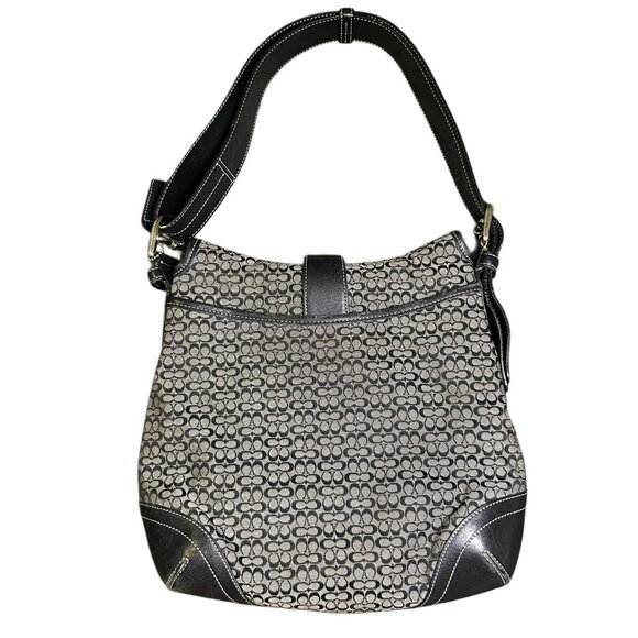 SOLD Coach Soho Y2K Signature Black & Grey Jacquard Buckle Flap Shoulder Bag - Picture 2 of 10